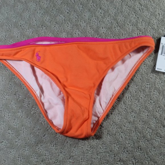 NWT Polo Ralph Lauren Size XS Orange Pink Trim Bikini Bottom - Picture 1 of 5